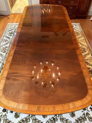 HICKORY WHITE Banded Mahogany Double Pedestal Dining / Banquet Table