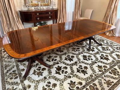 HICKORY WHITE Banded Mahogany Double Pedestal Dining / Banquet Table