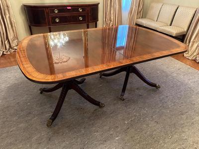 HICKORY WHITE Banded Mahogany Double Pedestal Dining / Banquet Table