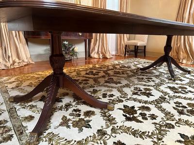 HICKORY WHITE Banded Mahogany Double Pedestal Dining / Banquet Table