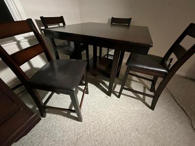 Mahogany High Top Table with 4 Padded Chairs
