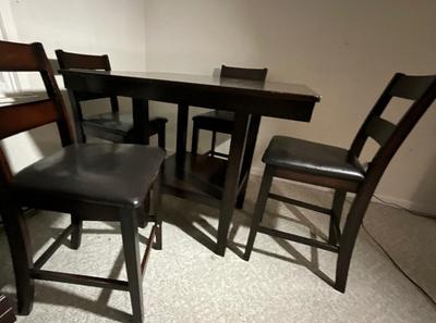 Mahogany High Top Table with 4 Padded Chairs