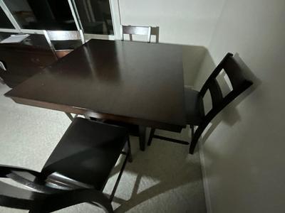 Mahogany High Top Table with 4 Padded Chairs