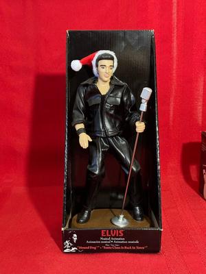 ELVIS PRESLEY MUSICAL FIGURE AND 2 ORNAMENTS