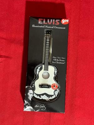 2 ELVIS ILLUMINATED MUSICAL ORNAMENTS AND A 3RD ORNAMENT