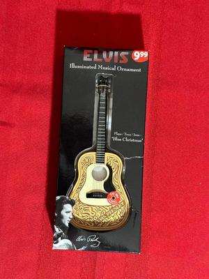 2 ELVIS ILLUMINATED MUSICAL ORNAMENTS AND A 3RD ORNAMENT