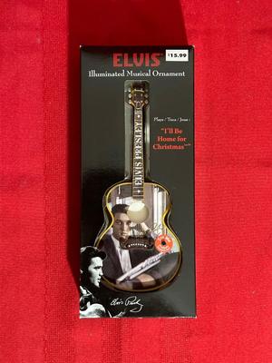 2 ELVIS ILLUMINATED MUSICAL ORNAMENTS AND A 3RD ORNAMENT