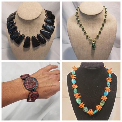 21 Piece Collection of Stone/Beads, Sterling Necklaces & Bracelets (ST-KD)
