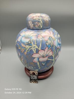 Blue floral ginger jar