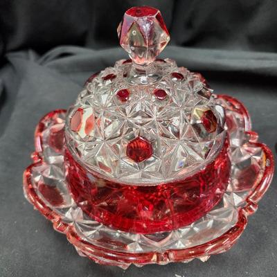 Ruby Red Block Covered Dish