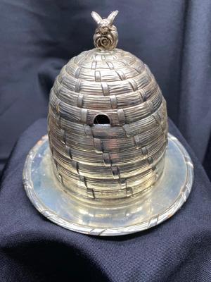 Silver Plate Beehive Honey Jar