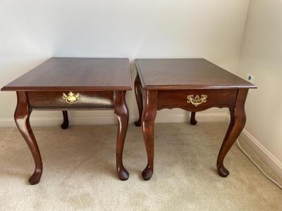 Set of Queen Anne Style Cherry Wood End Tables