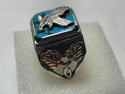 VINTAGE PREOWNED "BLACK HILLS" STERLING SOUTHWEST EAGLE RING SIZE-9 IN VERY GOOD PREOWNED CONDITION.