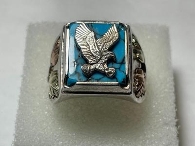 VINTAGE PREOWNED "BLACK HILLS" STERLING SOUTHWEST EAGLE RING SIZE-9 IN VERY GOOD PREOWNED CONDITION.