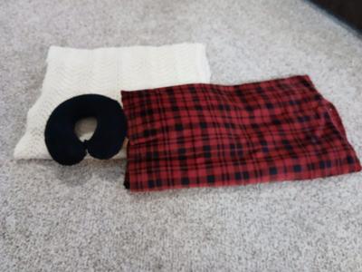 Super soft red & black throw blanket -White Afghan and a black neck pillow
