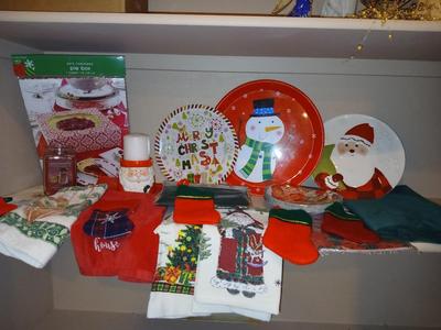 Christmas - Kitchen items - platters & Trays - linens - Table cloths- small stockings - and more