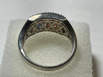 D'Joy Designer Signed Colored Stones Halo Sterling Silver Band Ring Size-10 in VG Preowned Condition as Pictured.