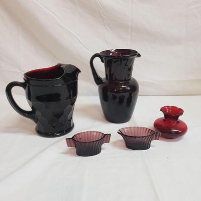Red/Purple Pitchers, Creamers and Vase (LR-KD)