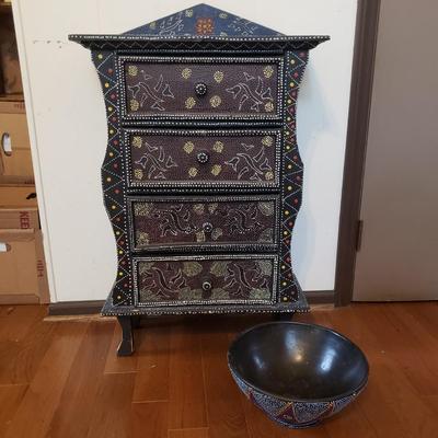Indonesian Four Drawer Cabinet and Matching Bowl (LR-KD)
