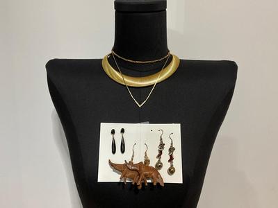 Gold tone Necklaces and Pierced Earrings