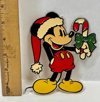 Disney Mickey Mouse Candy Cane Suncatcher Christmas Tree Ornament Plastic VTG