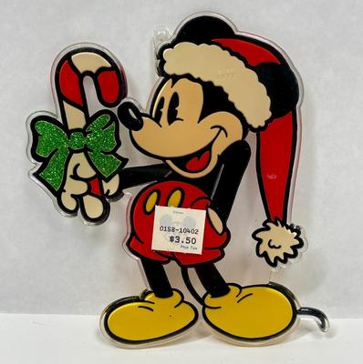 Disney Mickey Mouse Candy Cane Suncatcher Christmas Tree Ornament Plastic VTG