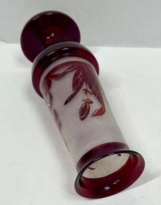 Bohemian Ruby red etched glass vase