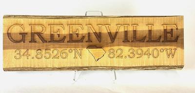 181. Greenville Coordinates Wooden Plaque