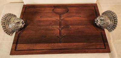 Lot #1 Contemporary Wooden Turkey Platter with Figural Turkeys