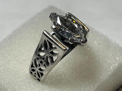 Vintage Sterling Silver .925 Marquise CZ Engagement Style Ring Size 8.75 in Good Preowned Condition as Pic'd.