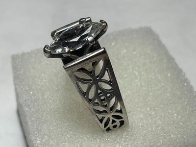 Vintage Sterling Silver .925 Marquise CZ Engagement Style Ring Size 8.75 in Good Preowned Condition as Pic'd.