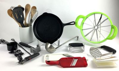 193. "Kitchen Essentials Bundle - Cast Iron Skillet, Utensils & Gadgets (20+ Pieces)"