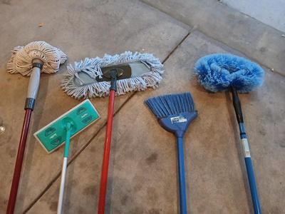 Time to clean house! Fan duster, Swiffer mop, broom with dustpan and more