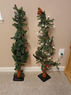Two 3 foot Alpine Christmas trees 50 white lights each