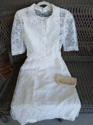 Vintage lacey dress - wedding dress with vintage La Regale beaded purse