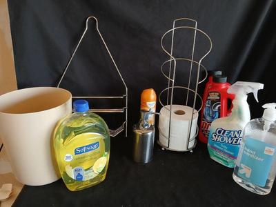 Bath organization - shower head organizer, toilet paper storage, and cleansing supplies, soap, shower and more