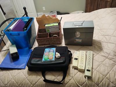 Home office supplies - 3 ring binders - metal box with key - Targus laptop case and much more