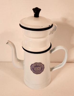 Lot #11 Vintage Enamel French Coffee Pot - Complete