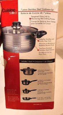 Lot #14 Cuisine Select 7 Pc Stainless Steel Cookware Set - New in Box
