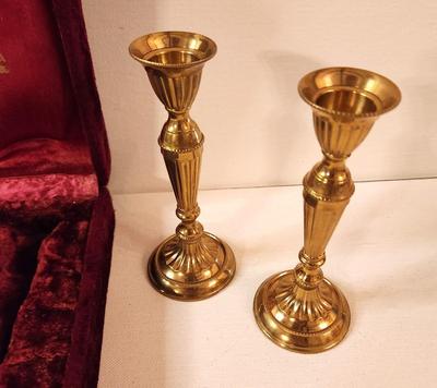 Lot #25 Pair of Brass Shabbat Candles in original case - Judaica