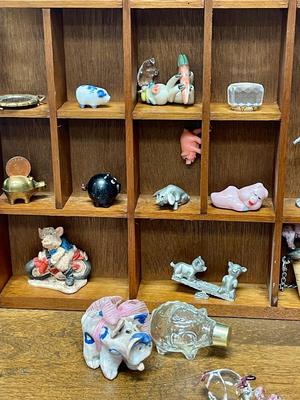 Miniature Pig Figurine Shadow Box