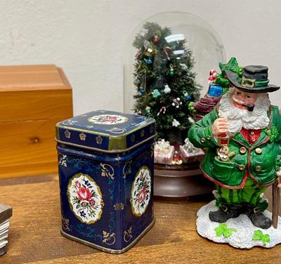 Christmas Decor Lot - German Bear, Mini Book, Mini Diorama, Keychain, Wood Box, etc