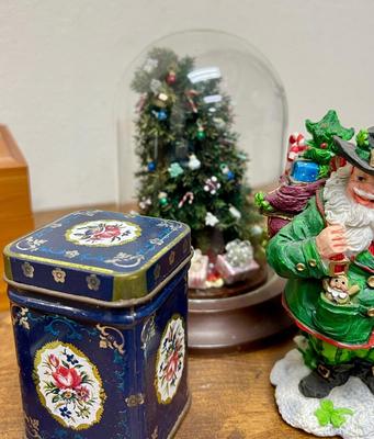 Christmas Decor Lot - German Bear, Mini Book, Mini Diorama, Keychain, Wood Box, etc