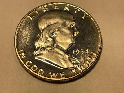 1954 Choice Proof 66/67 Cameo Franklin Silver Half Dollar as Pictured. FREE DOMESTIC SHIPPING.
