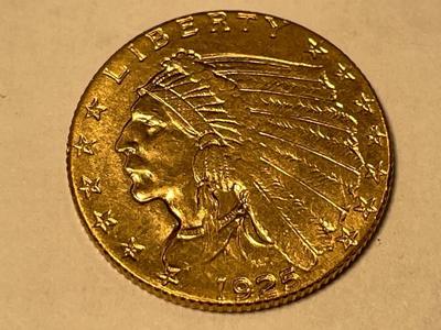 1925-D Brilliant Uncirculated $2.50 Gold Indian as Pictured. (Receive Coin as Pic'd). FREE DOMESTIC SHIPPING.
