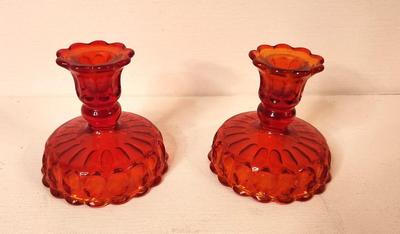 Lot #33 Pair of MCM Amberina Candlesticks