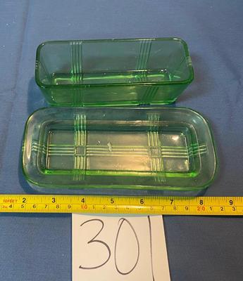 Vintage Green Glass Butter Dish
