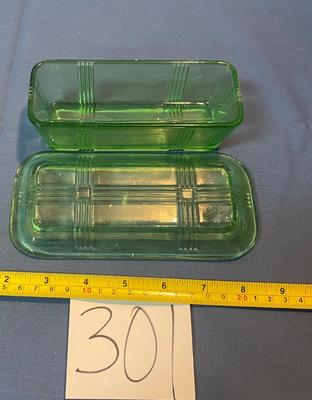 Vintage Green Glass Butter Dish
