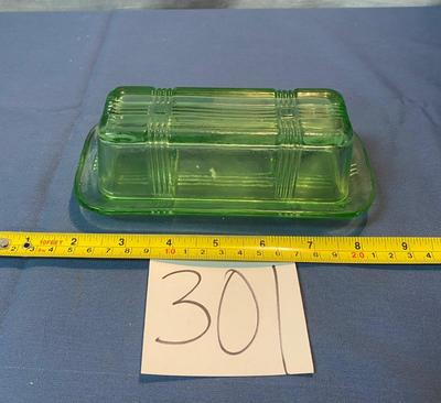 Vintage Green Glass Butter Dish