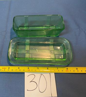 Vintage Green Glass Butter Dish